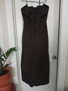 Carolina Herrera Chocolate Brown Silk Taffeta Strapless Lomg Dress size 12